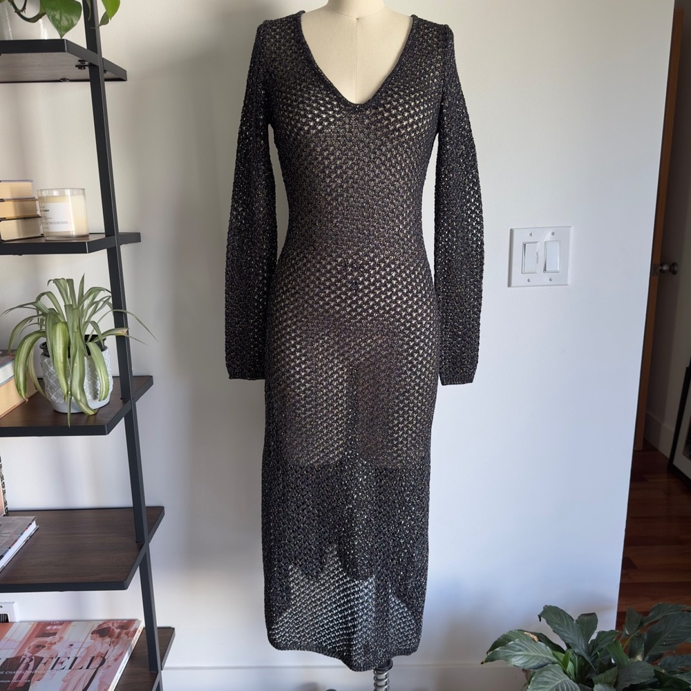 Zara Metallic Crochet Knit Long Sleeve Maxi Dress-Size S-NWT-RRP $59